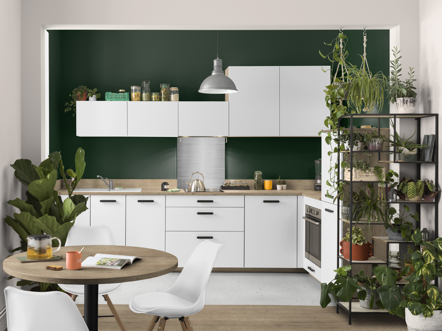 cuisine blanche mur vert