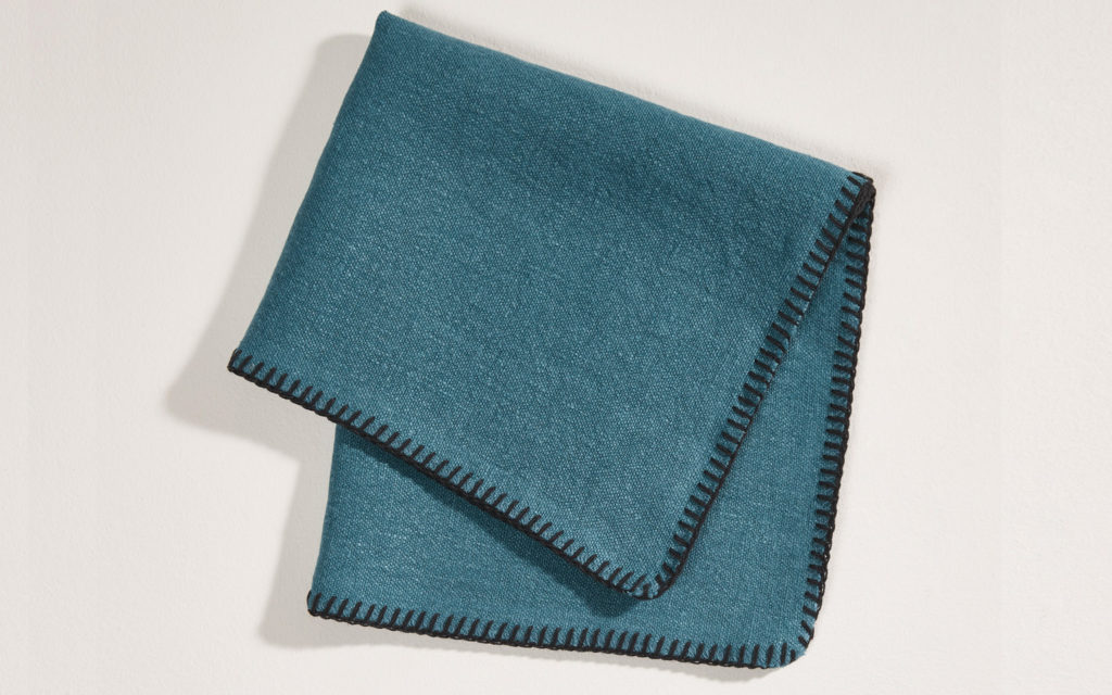 serviette de table lin bleu paon