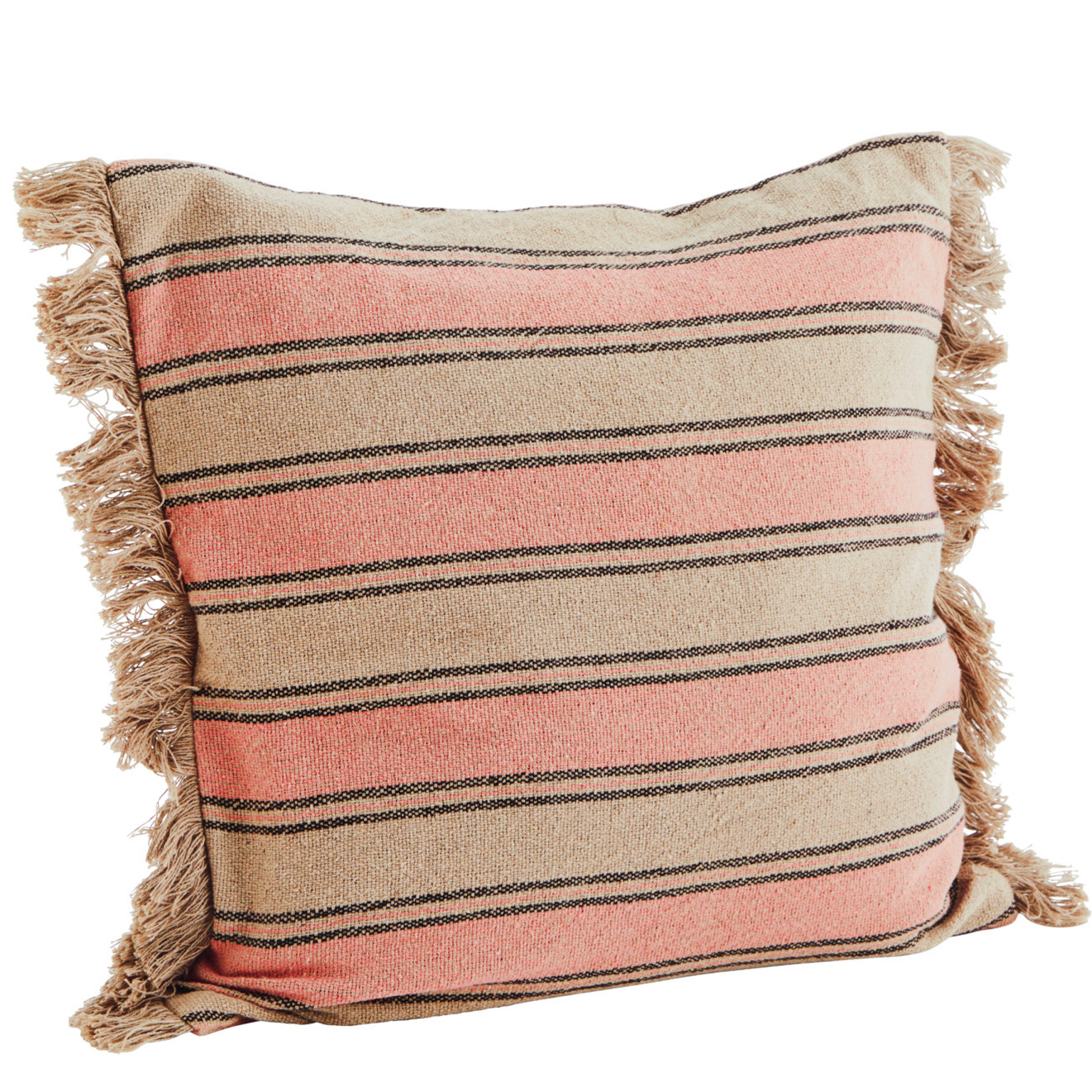 coussin rayé beige et terracotta