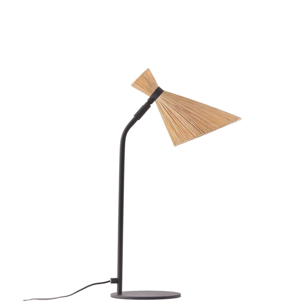 lampe bohème raphia et métal noir