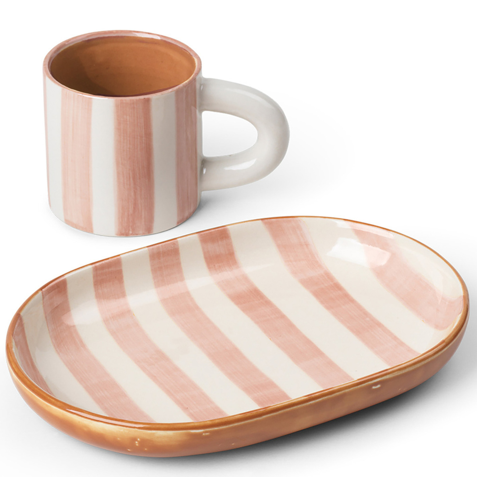 tasse café soucoupe rayé terracotta et rose