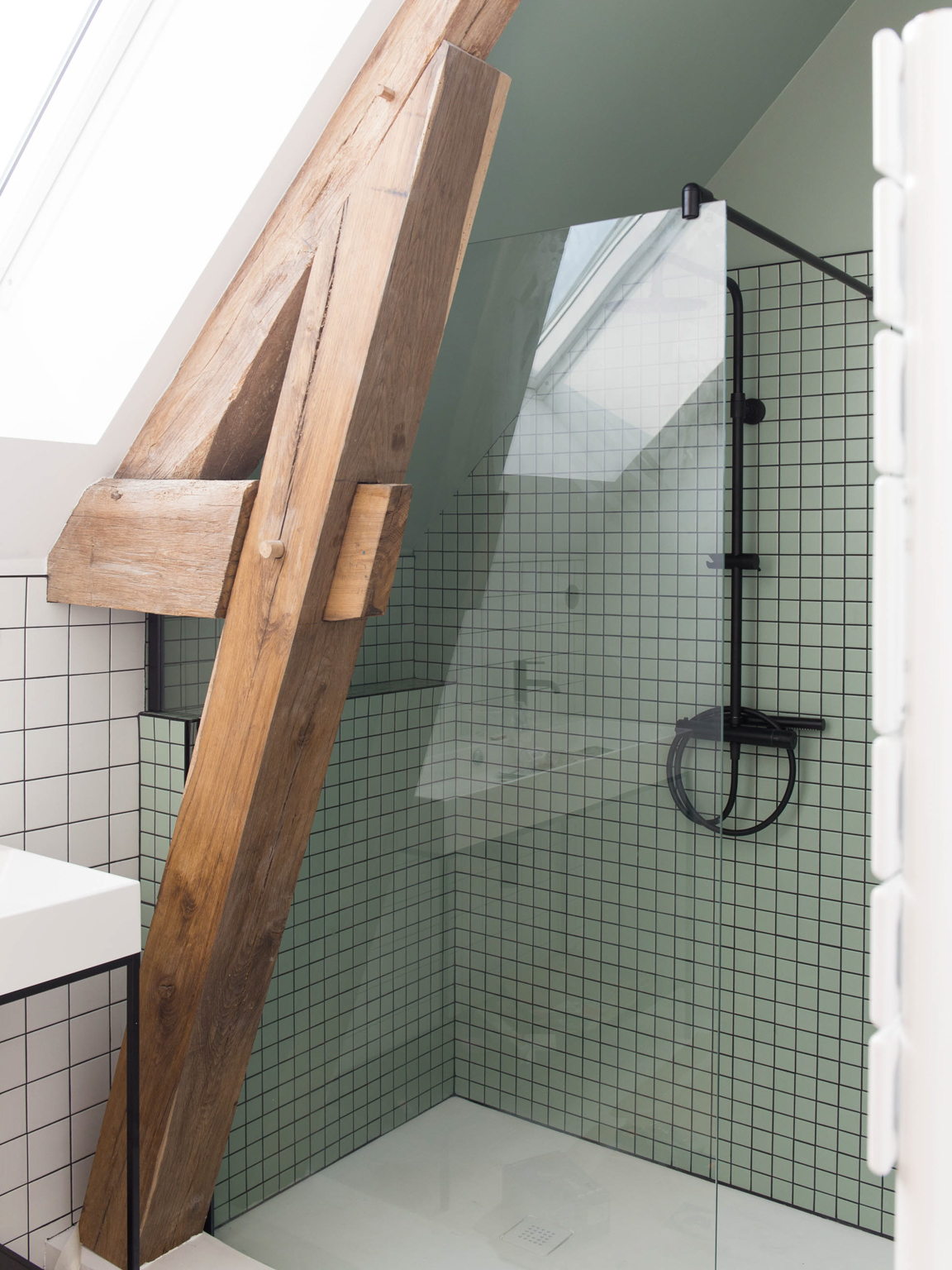 douche carrelage vert sauge