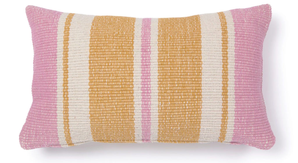 coussin d'extérieur rayé jaune rose blanc