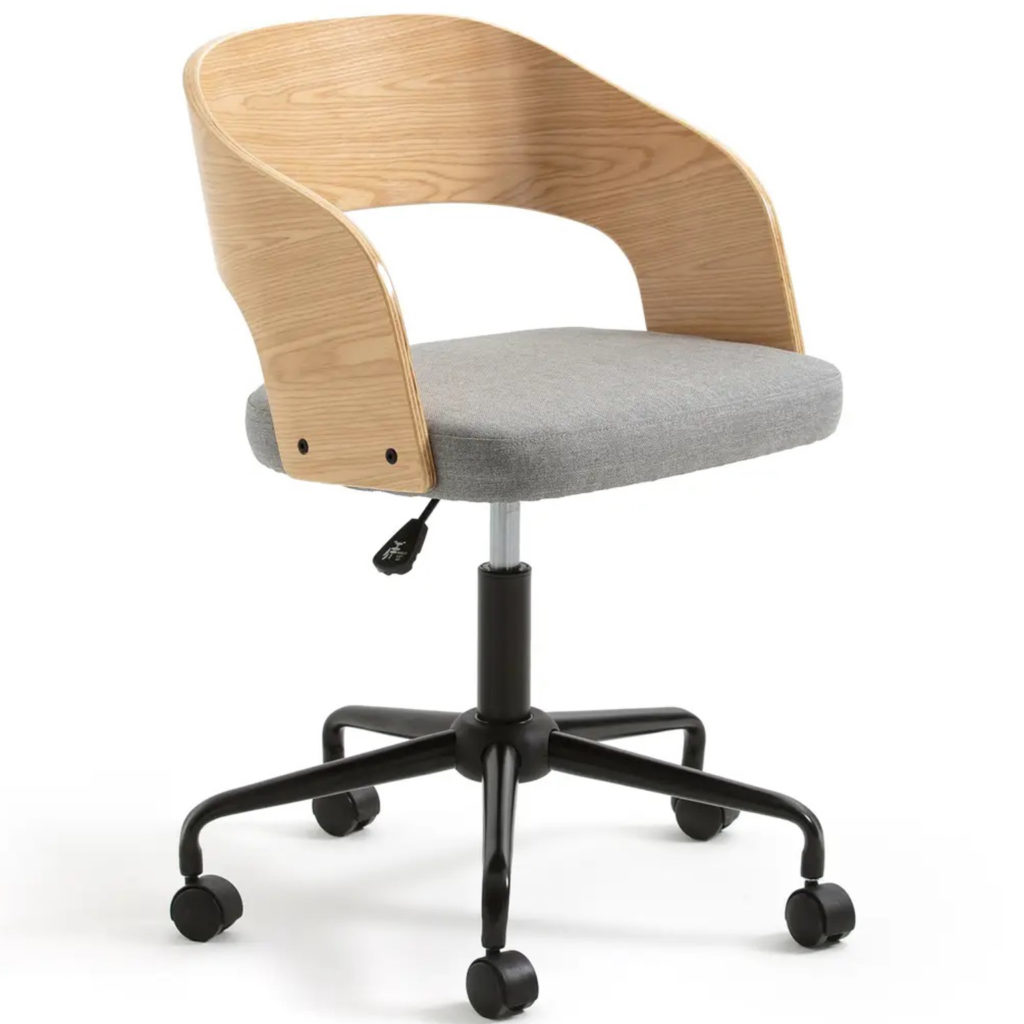 fauteuil de bureau bois et tissu gris