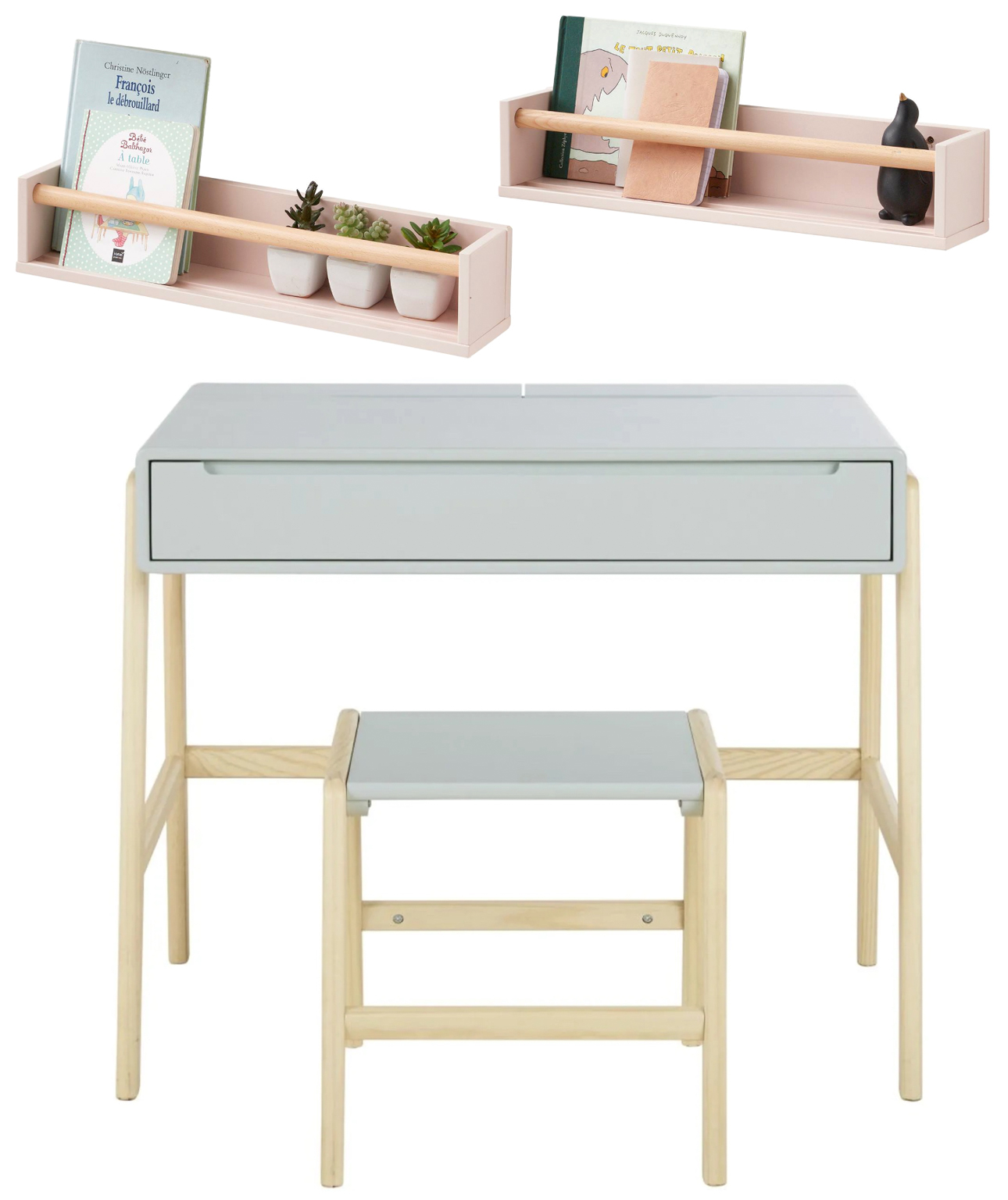 bureau enfant vert et rose