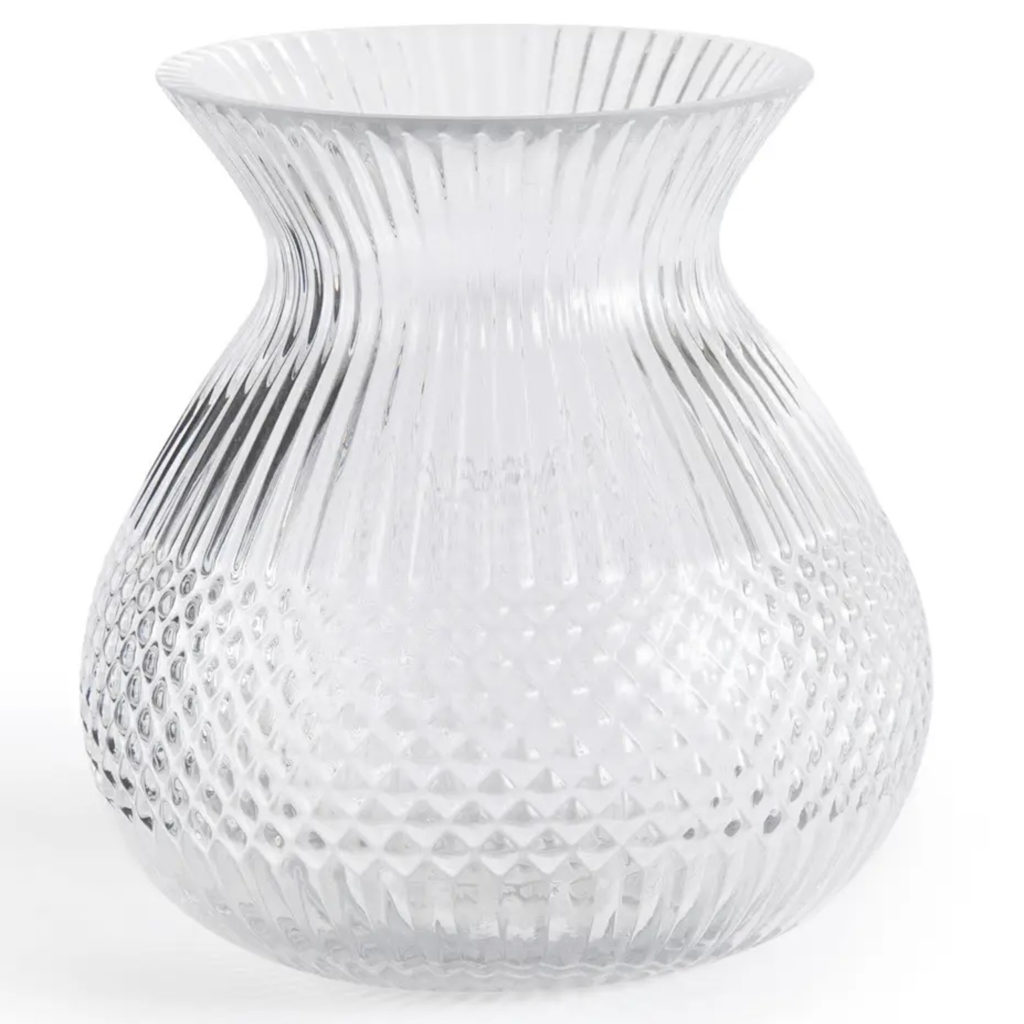 vase rond strié transparent