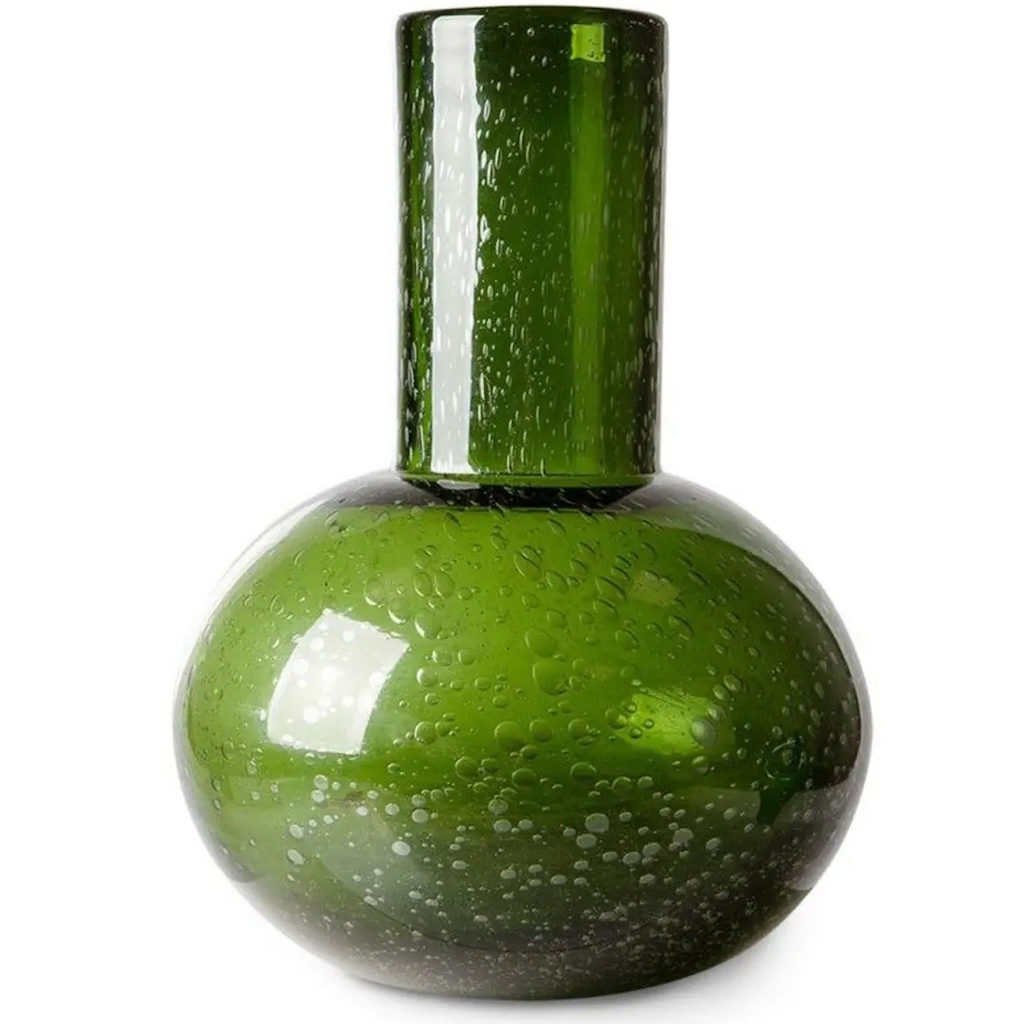 vase en verre bullé vert
