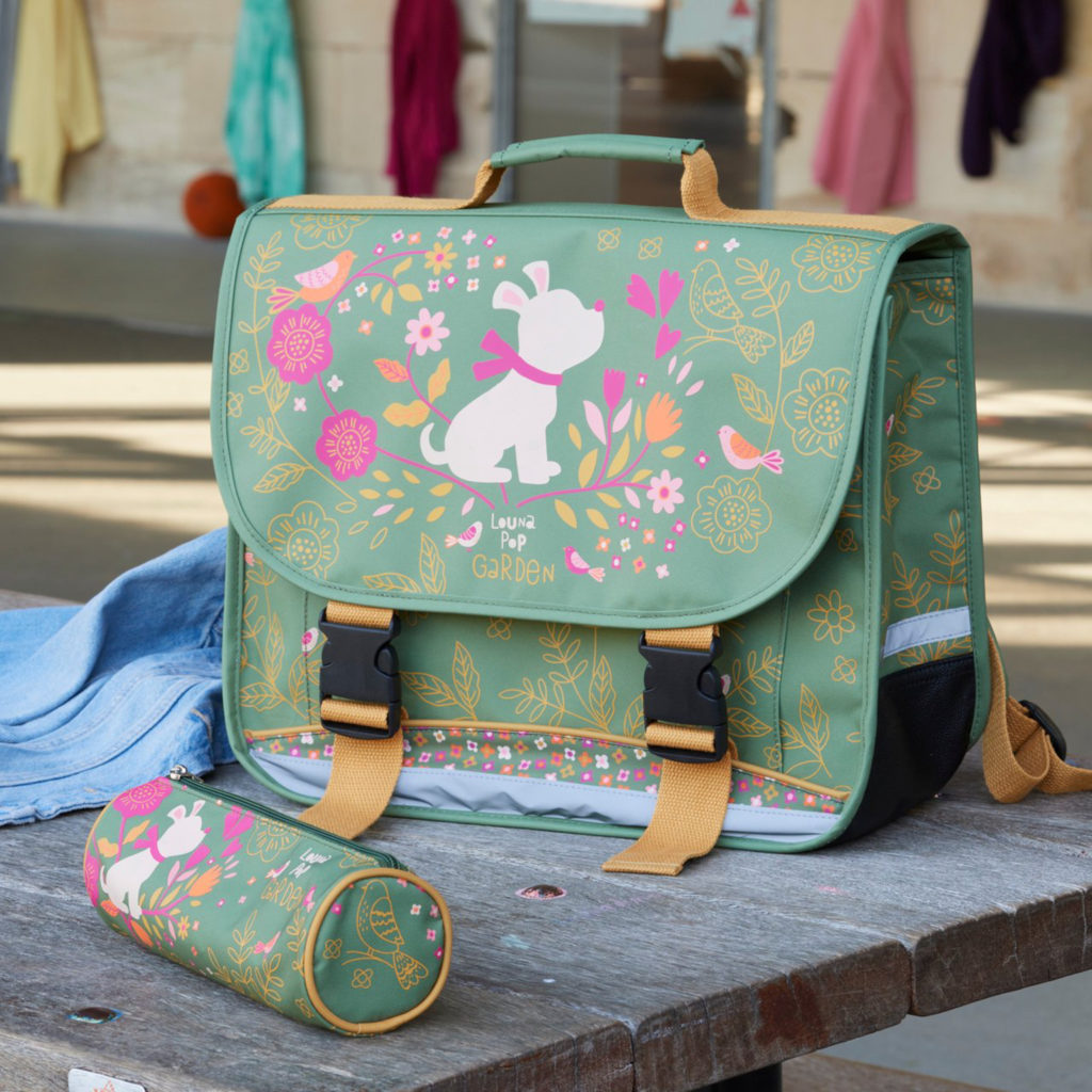 cartable fille vert fleurs