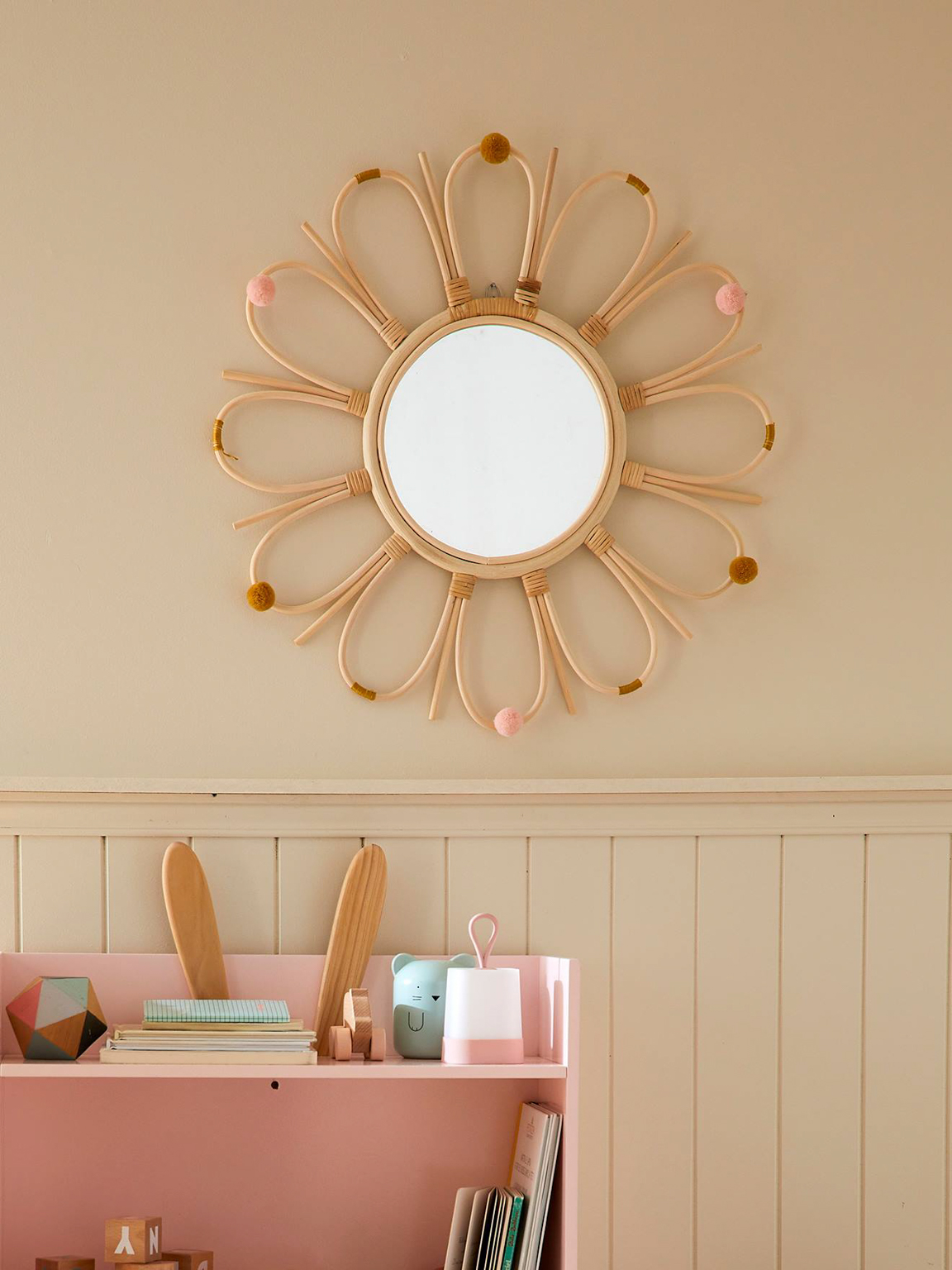 miroir fleur en rotin enfant