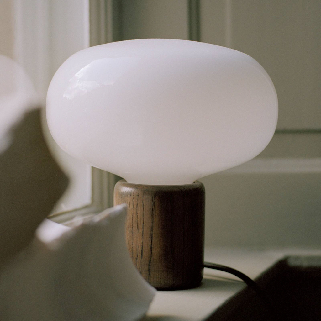 lampe champignon verre et bois