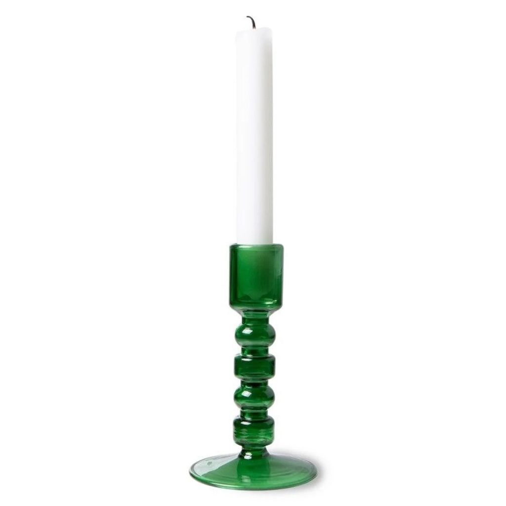 bougeoir en verre vert 