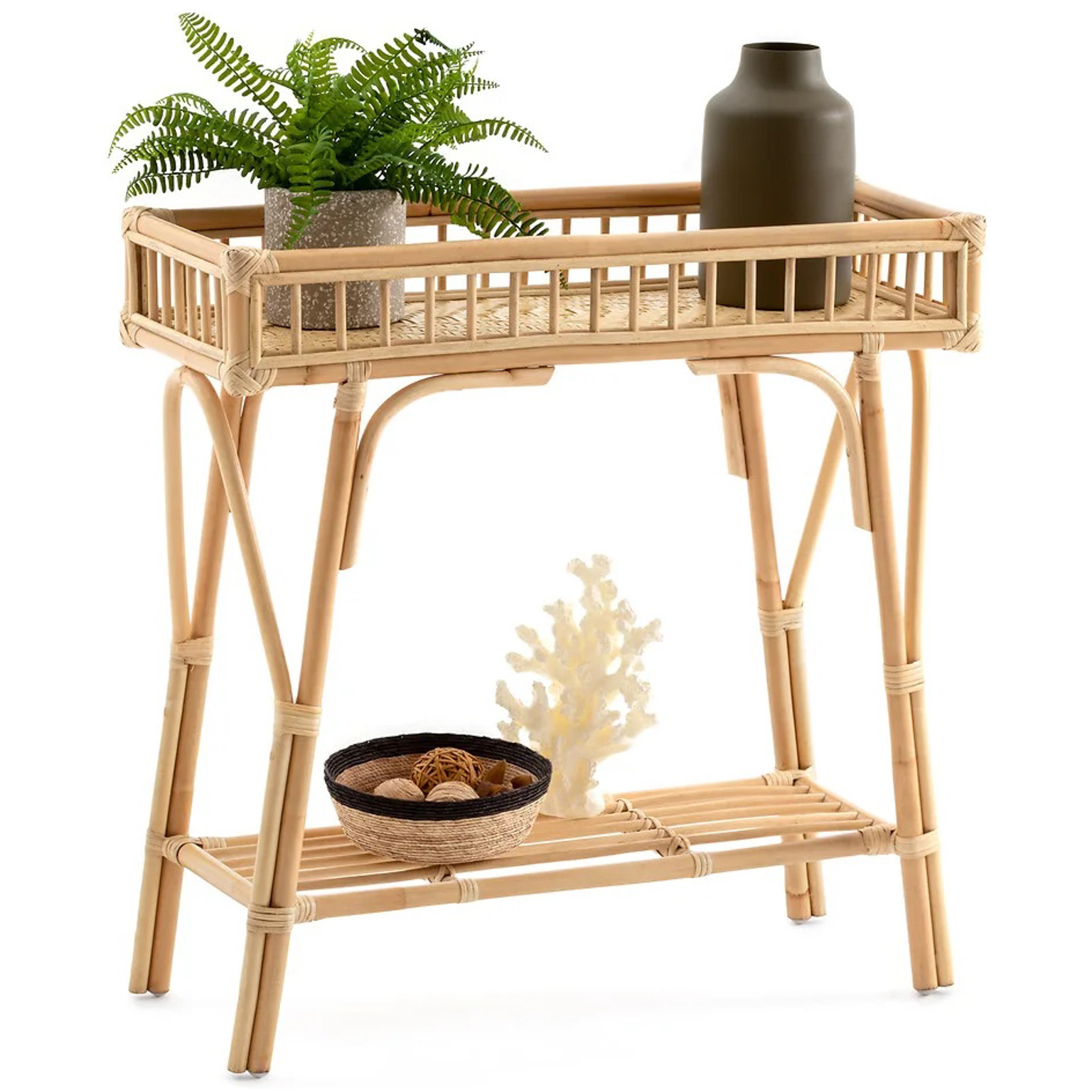 console pour plantes en rotin