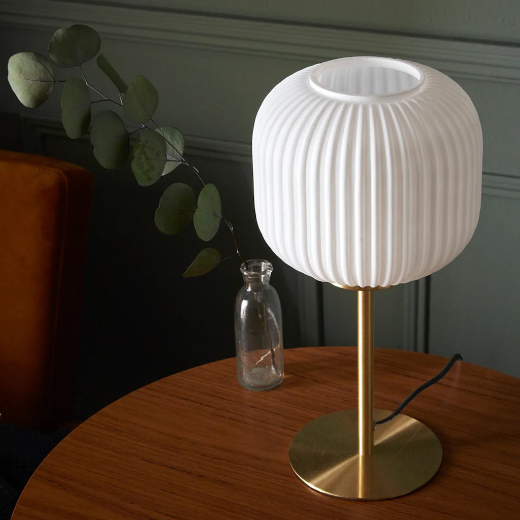 lampe laiton et verre blanc strié cadeau femme