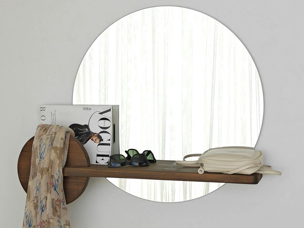 miroir rond avec étagère vide poche