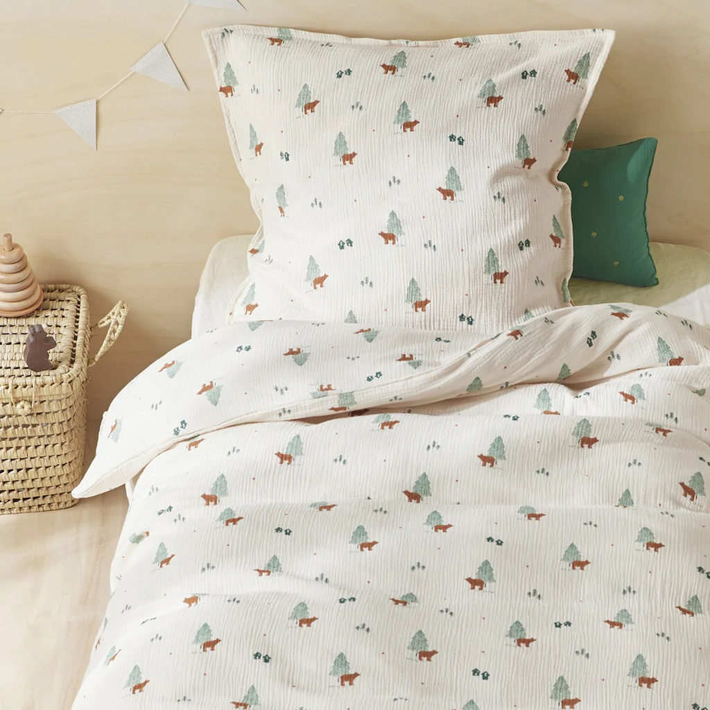 linge de lit gaufré motif forêt