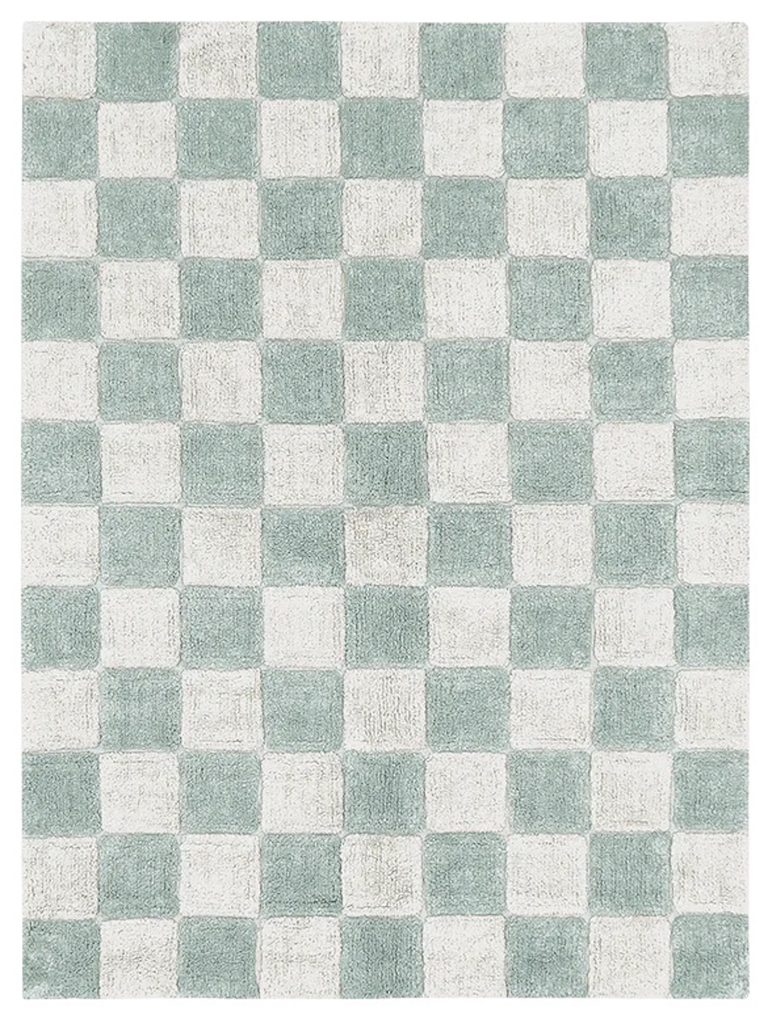 tapis damier bleu ciel et blanc