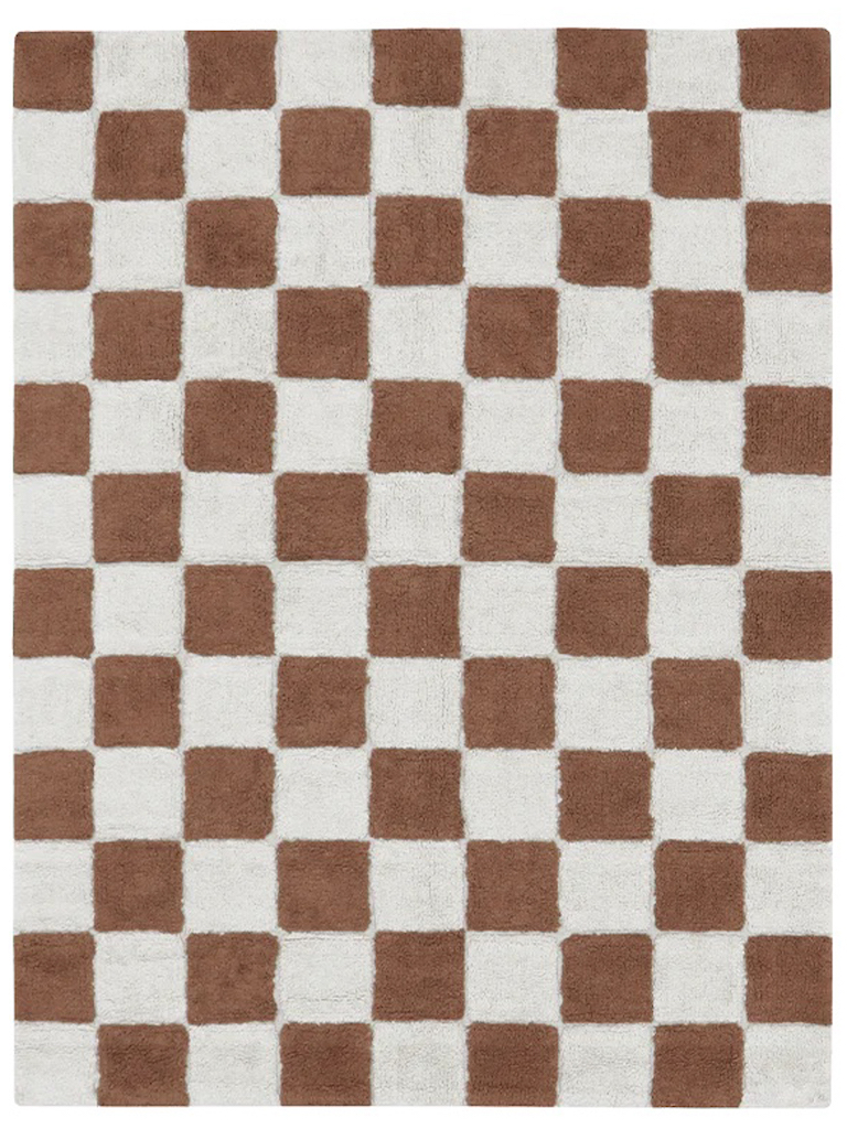 tapis damier marron et blanc