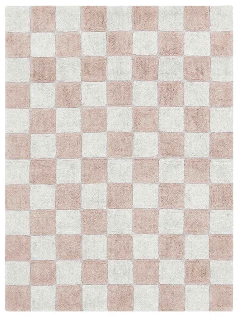 tapis damier rose et blanc