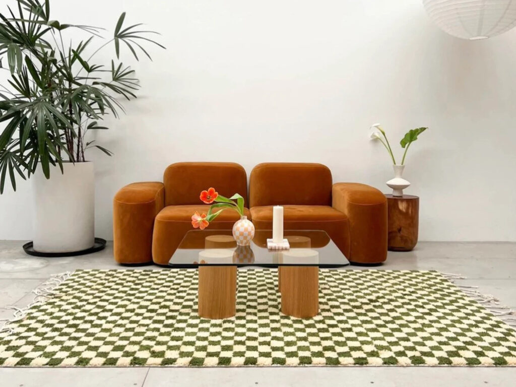 tapis damier vert et blanc