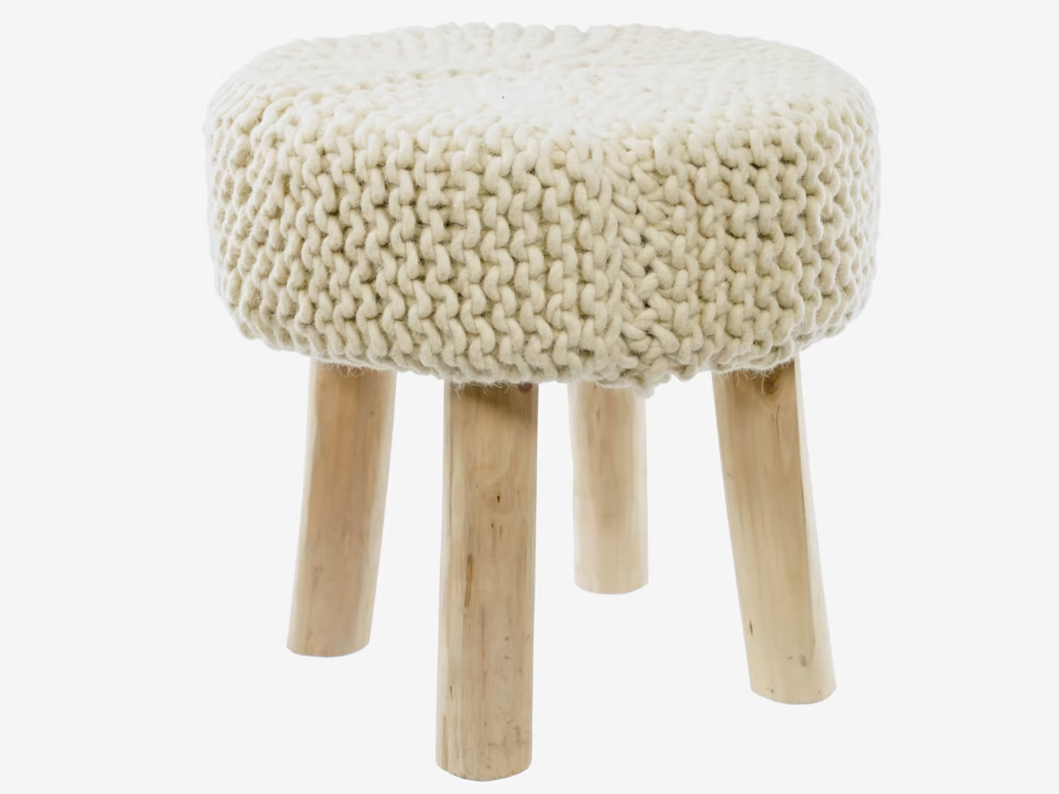 tabouret bois et tricot grosse maille