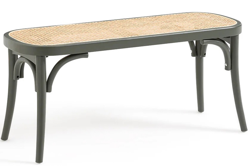 banc bout de lit kaki en cannage