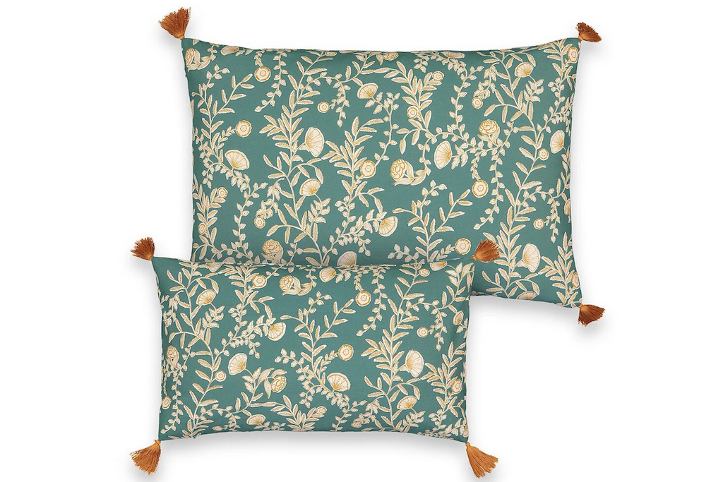 coussin fleuri vert
