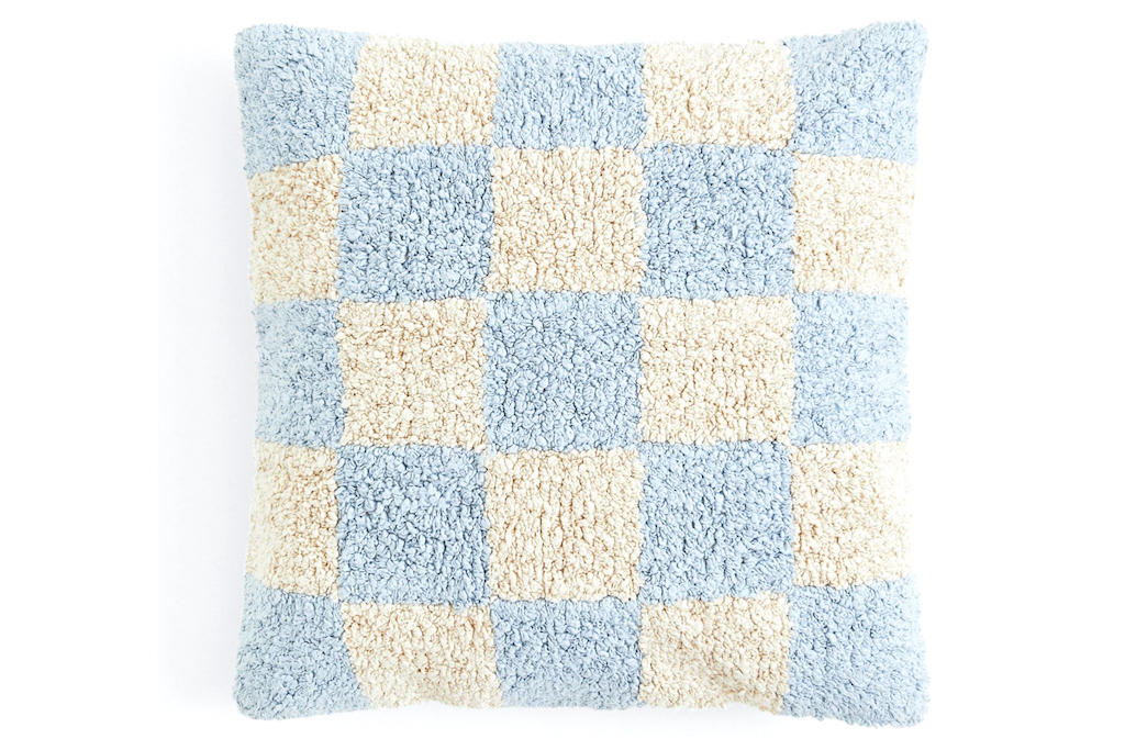 coussin damier bleu ciel et blanc