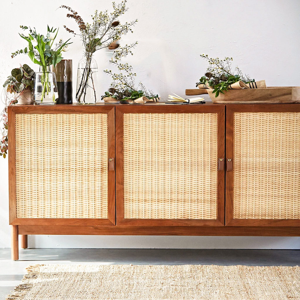 buffet bohème bois et tressage