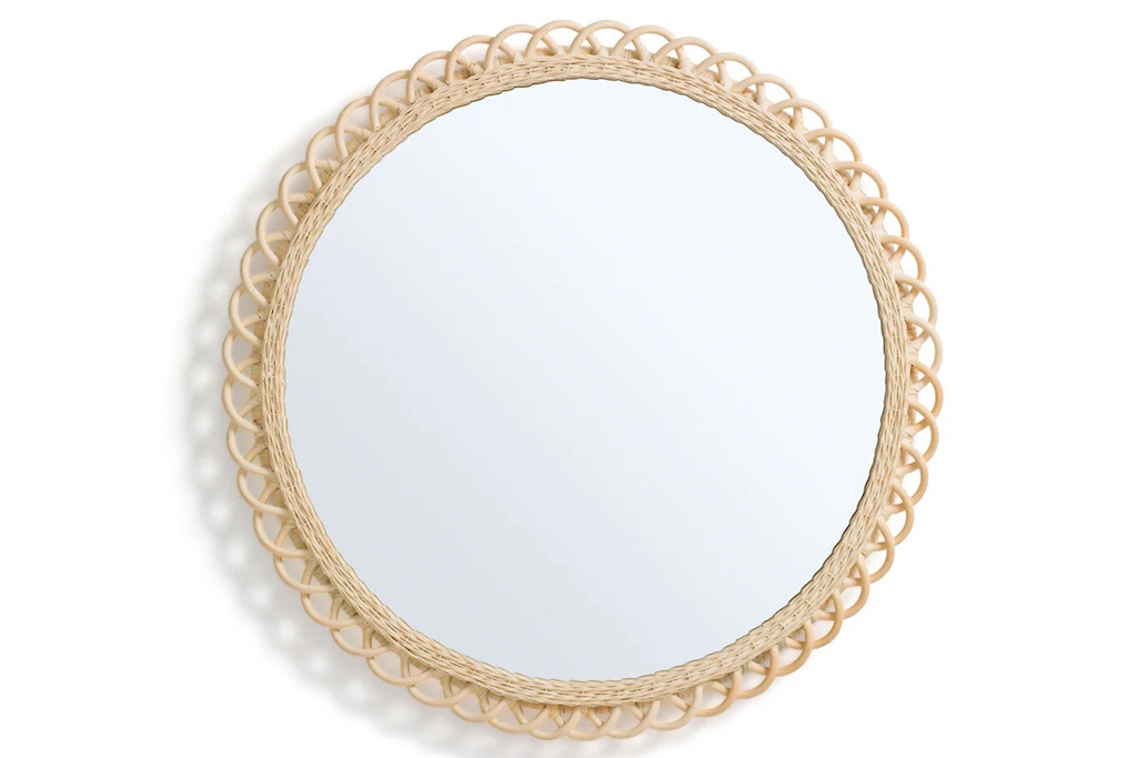 miroir rond en rotin