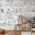 Papier peint panoramique dessin noir et blanc