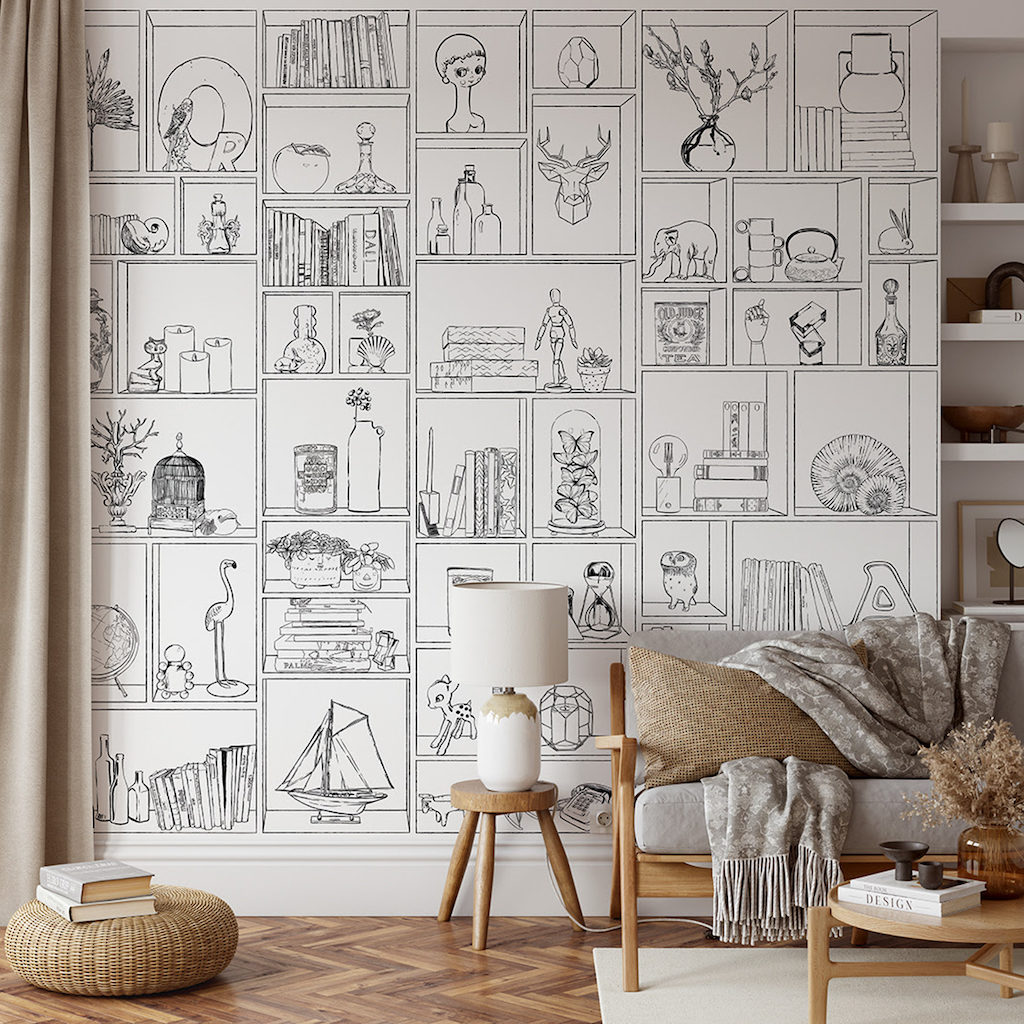 Papier peint panoramique dessin noir et blanc
