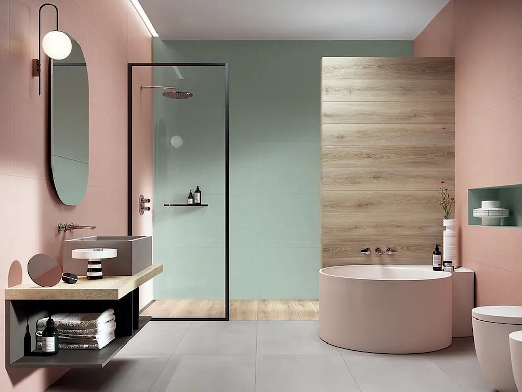 salle de bain rose et vert