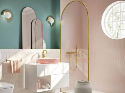 salle de bain rose et vert