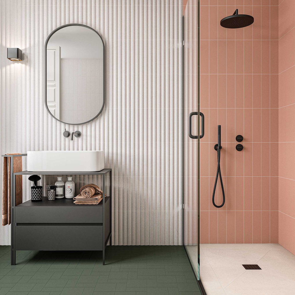 salle de bain rose et vert