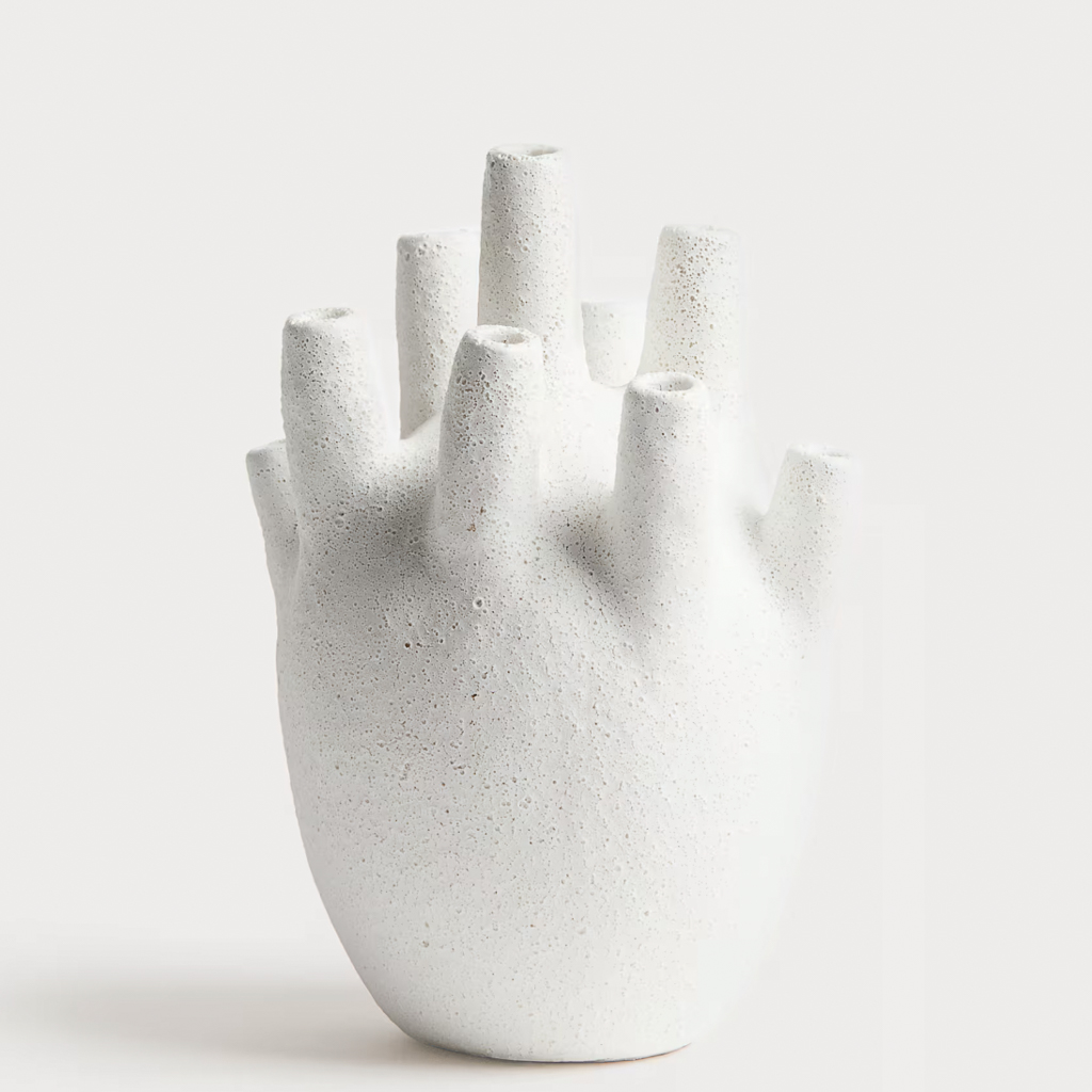 vase pique fleurs en grès blanc