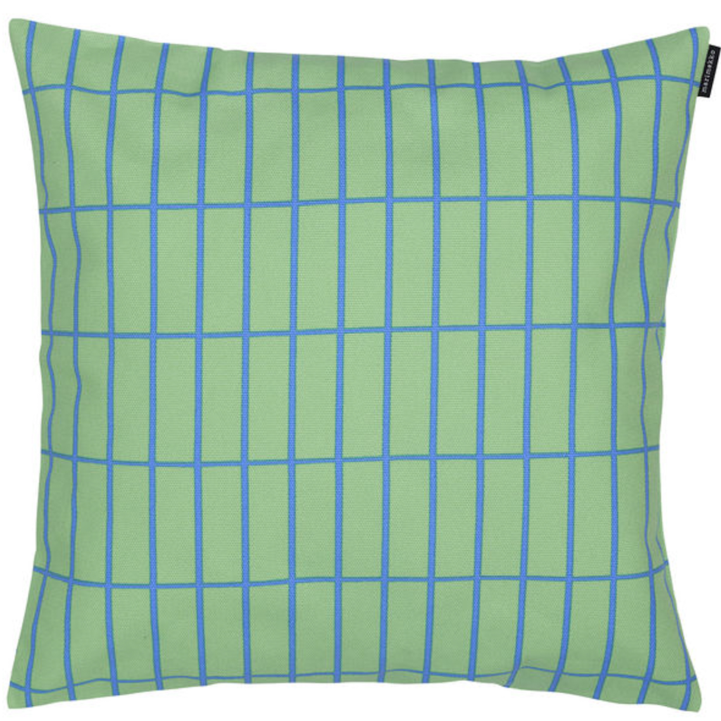 coussin vert et bleu