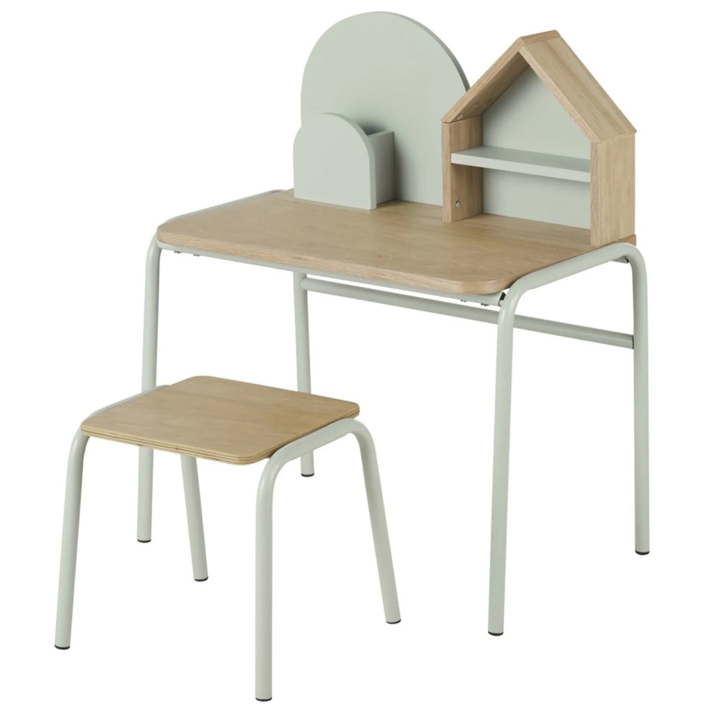 bureau enfant vert pastel et bois