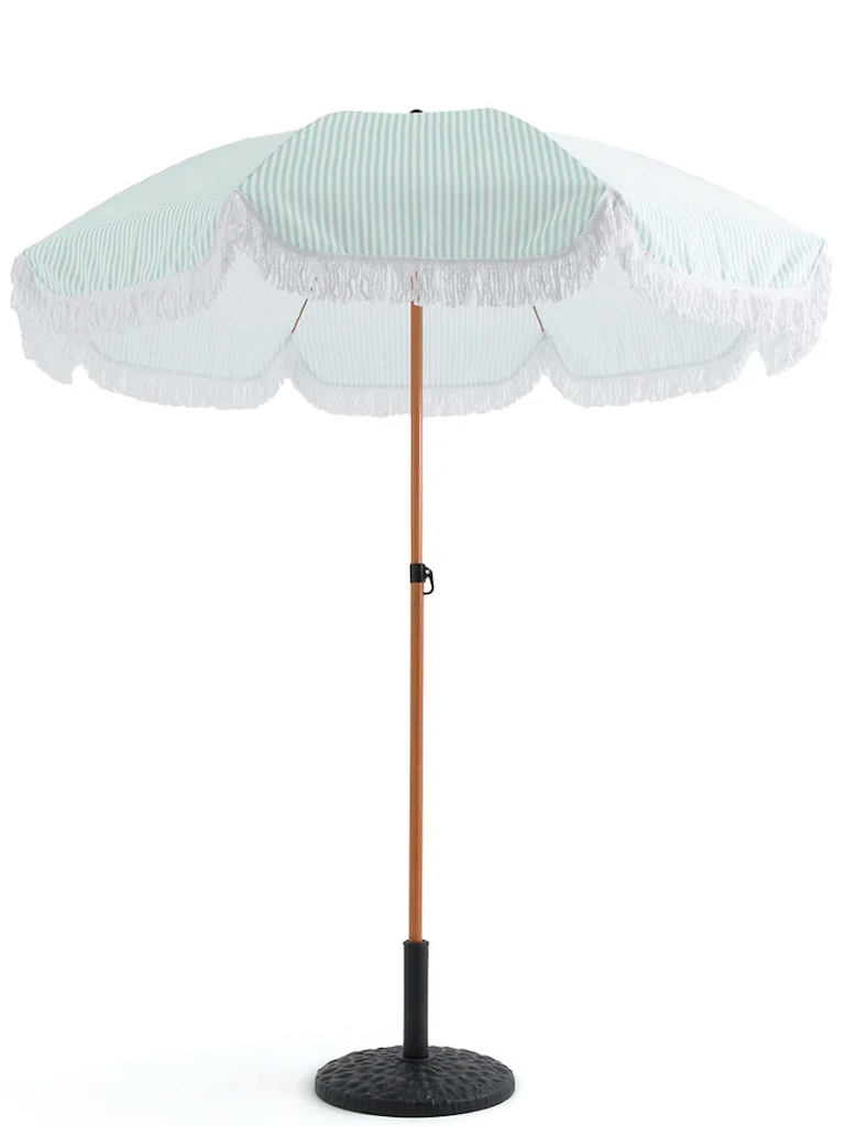 parasol à frange rayé vert et blanc
