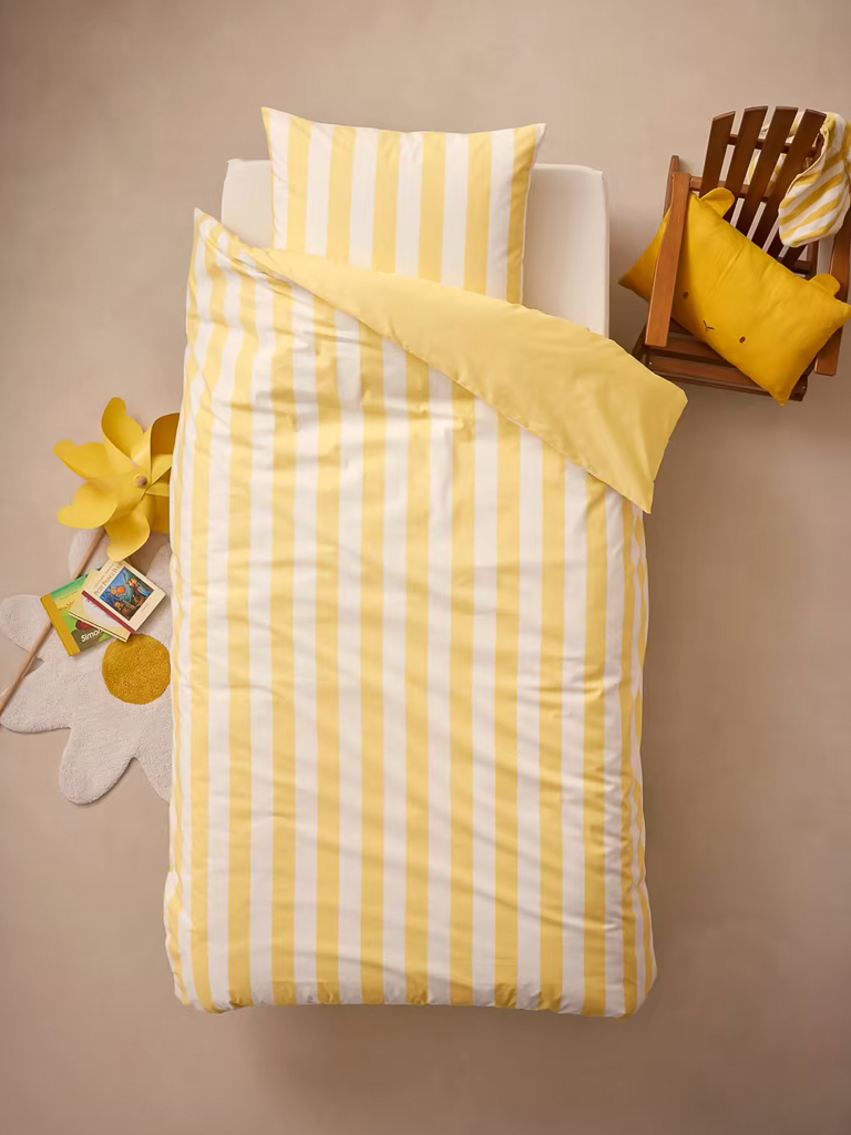 parure de lit enfant rayures jaune et blanc