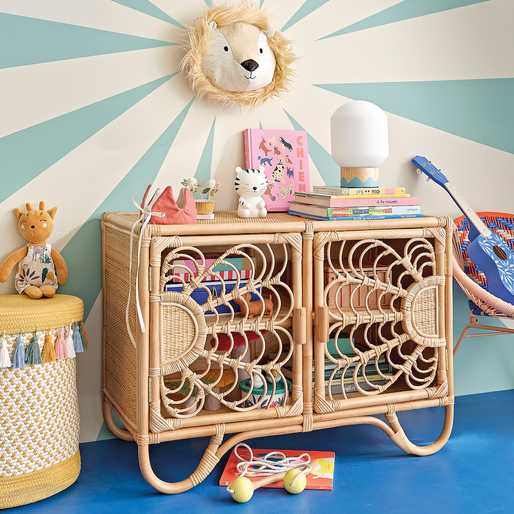 meuble rangement enfant rotin