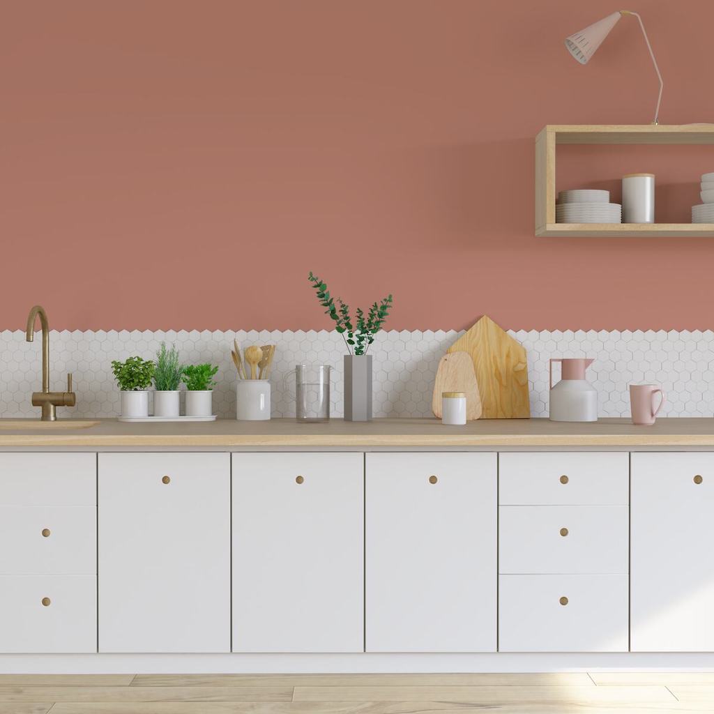 cuisine blanche avec mur terracotta