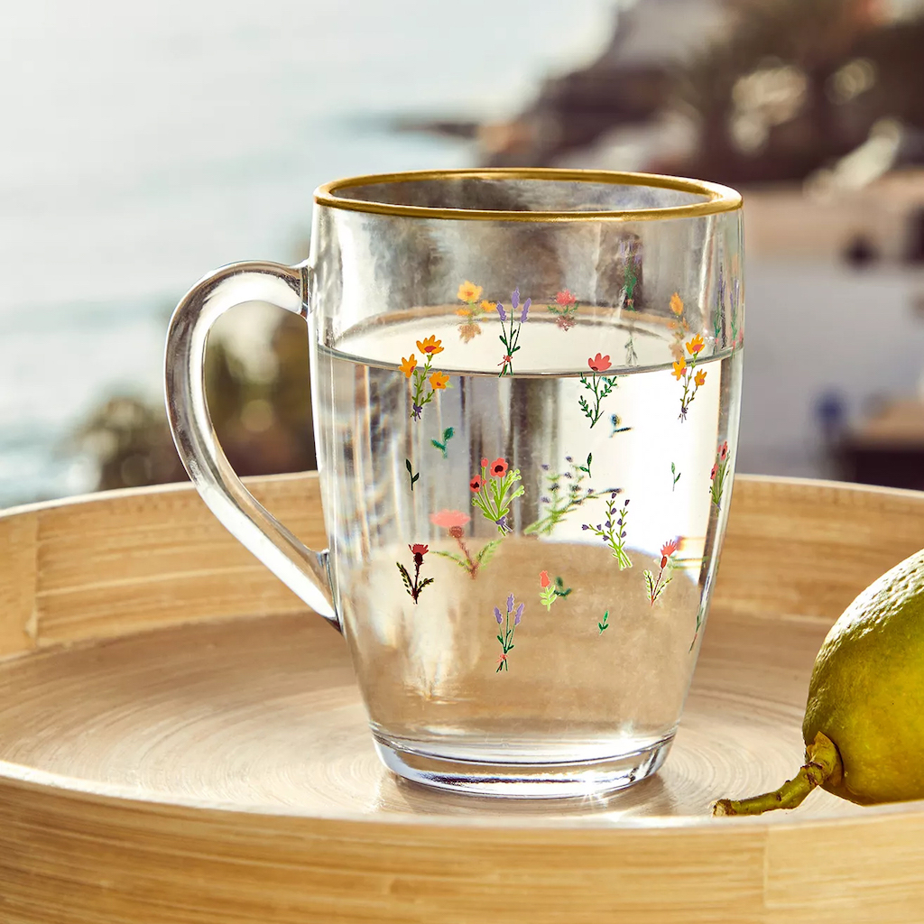 mug transparent motif fleurs