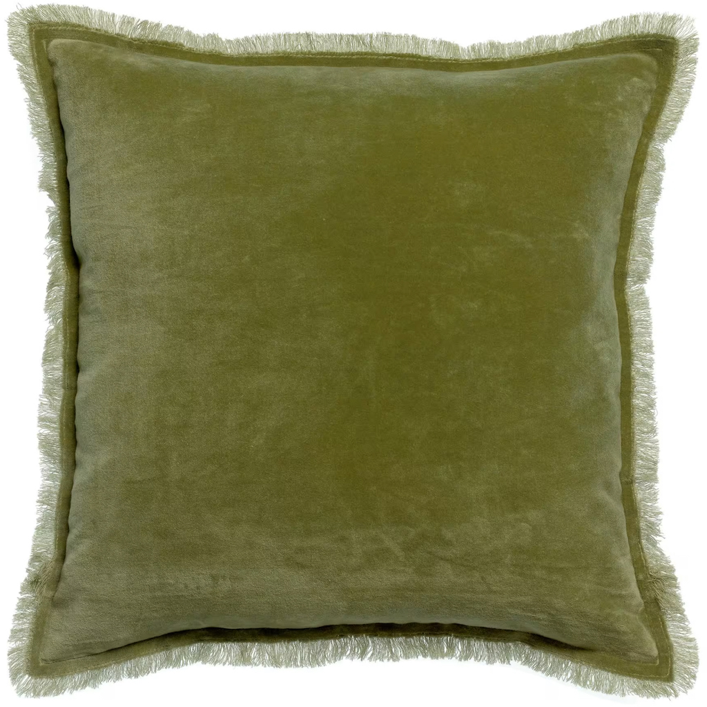 coussin velours vert olive