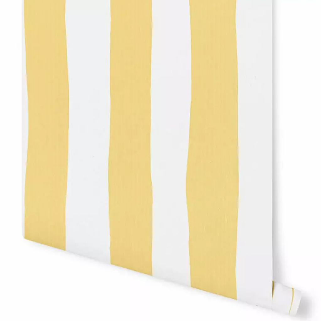 papier peint rayé jaune blanc