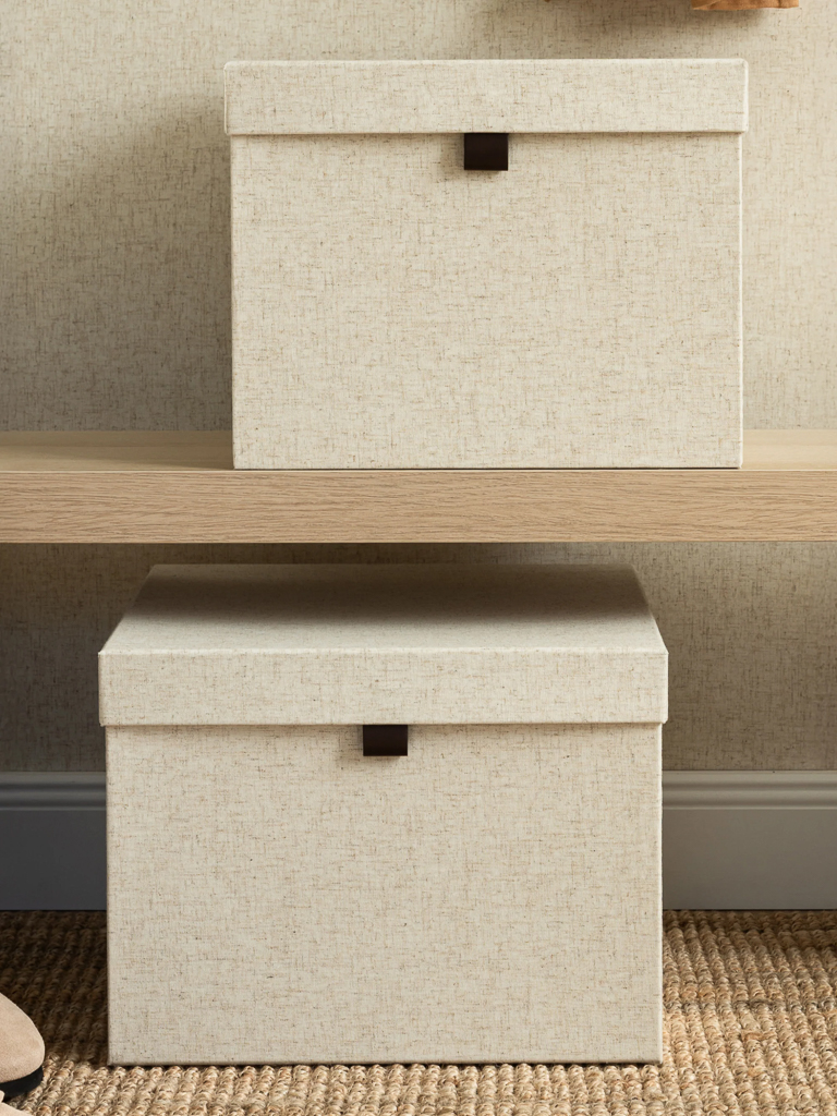 boîtes gigognes en tissu beige