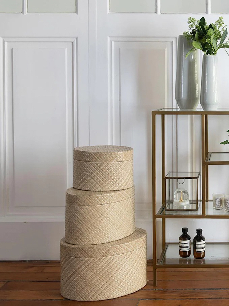 boîtes de rangement ovales en fibres tressée