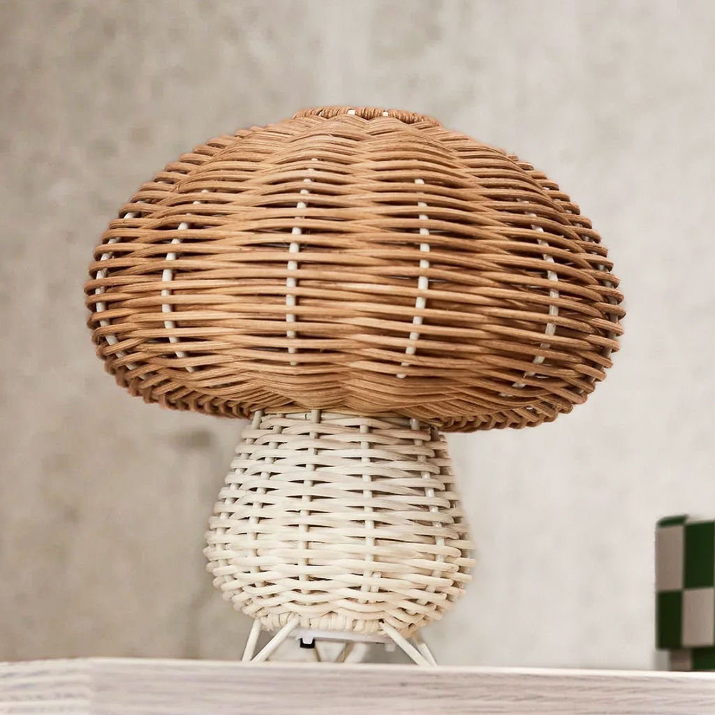 lampe champignon en rotin enfant