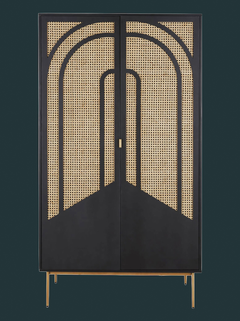 armoire en cannage et bois noir style Art Déco