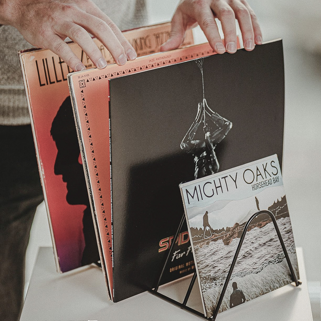 trieur de disques vinyles en métal noir