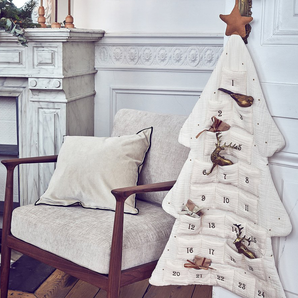 calendrier de l'avent en gaze de coton beige